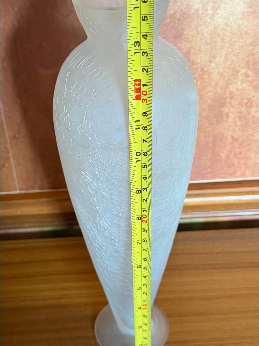 Frosted Crackle Glass Vase 14 Inch White Satin Matte Tall Table Centerpiece